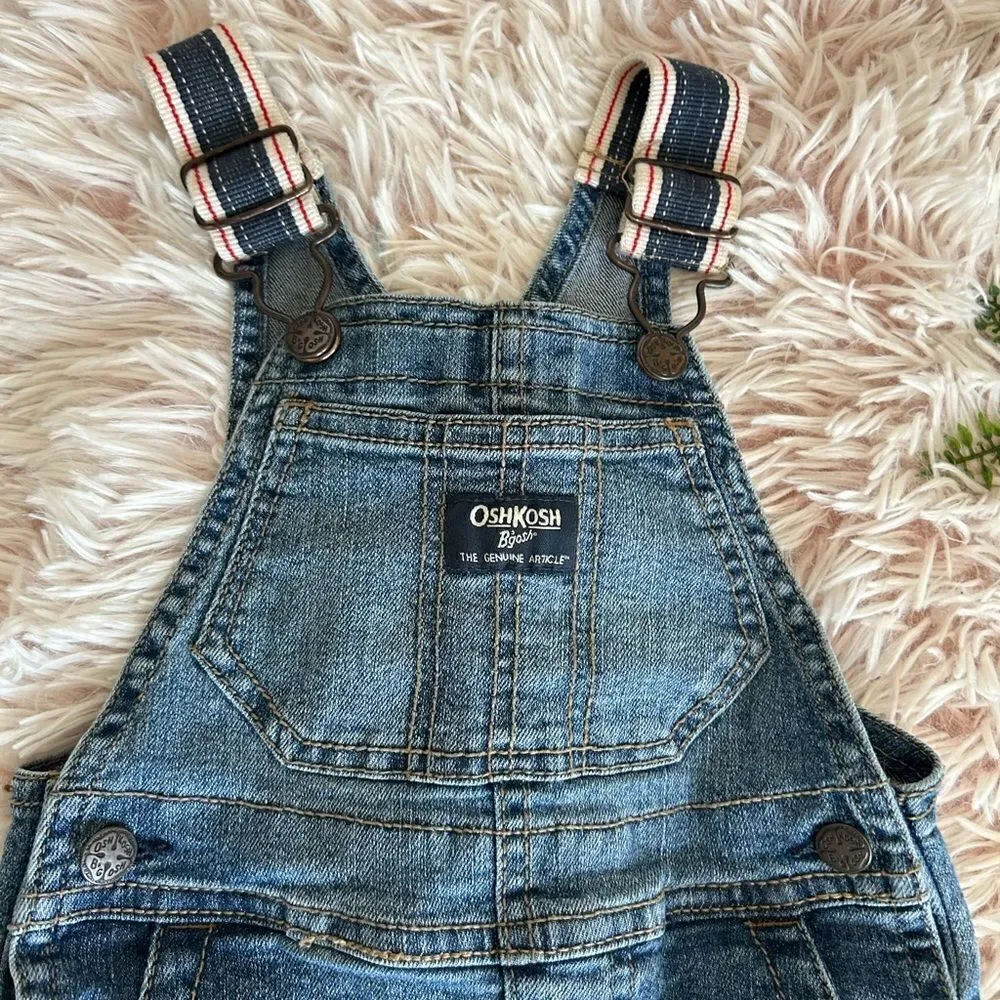 Oshkosh B’gosh Blue Jean Denim Vestbak Stripe Strap Overalls Baby‎ Sz 18 Mo